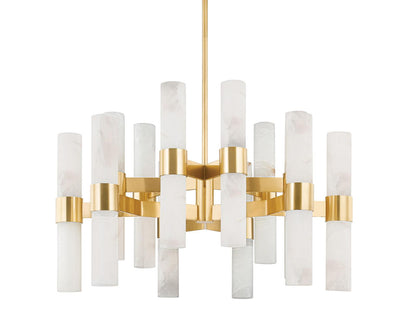 Hudson Valley Stowe 24-Light Chandelier with Alabaster Shades in Aged Brass