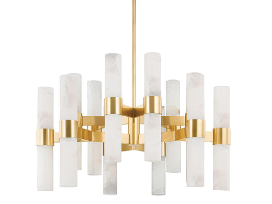 Hudson Valley Stowe 24-Light Chandelier with Alabaster Shades in Aged Brass