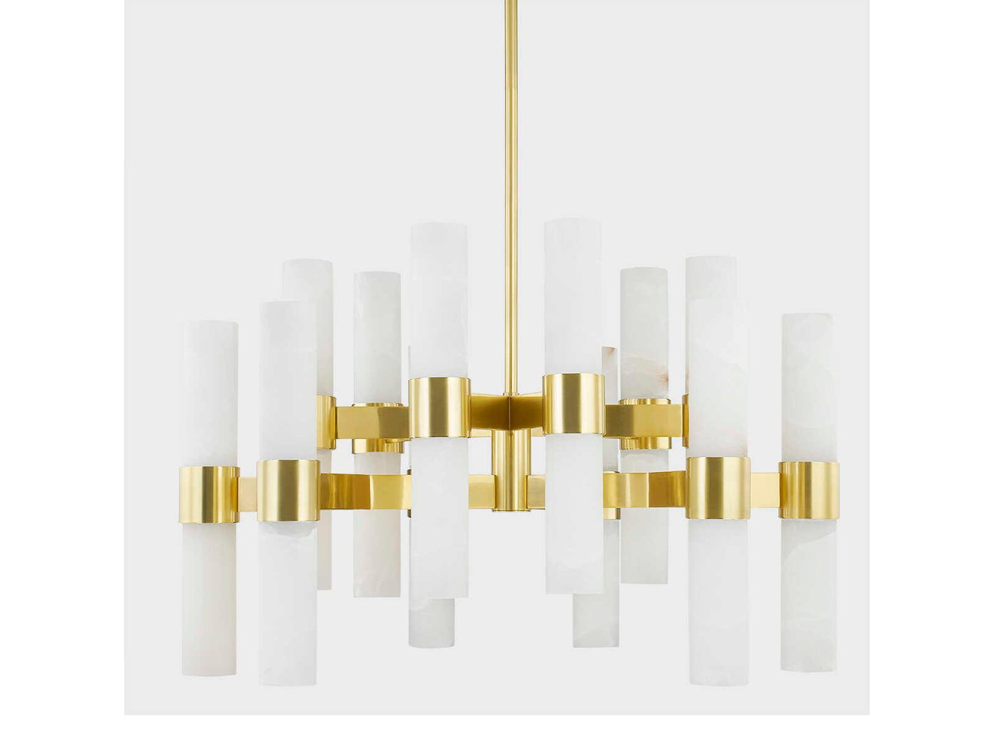 Hudson Valley Stowe 24-Light Chandelier with Alabaster Shades in Aged Brass