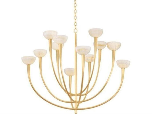 Hudson Valley Maywood 12-Light Chandelier in Vintage Gold Leaf with Onyx Shades