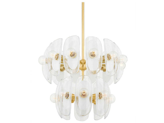 Hudson Valley 20-Light Hilo Chandelier in Aged Brass with Piastre Glass