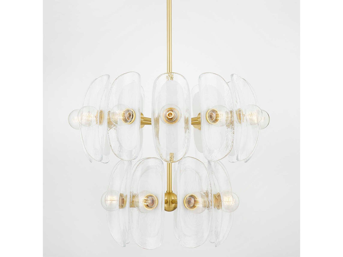 Hudson Valley 20-Light Hilo Chandelier in Aged Brass with Piastre Glass