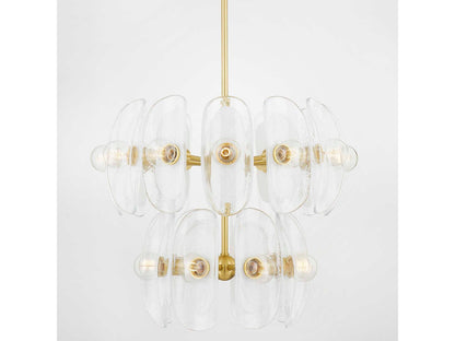 Hudson Valley 20-Light Hilo Chandelier in Aged Brass with Piastre Glass