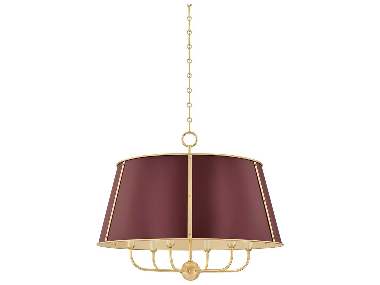 Hudson Valley Cambridge 6-Light Aged Brass Soft Crimson Red Candelabra Chandelier