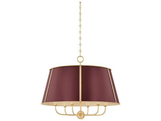 Hudson Valley Cambridge 6-Light Aged Brass Soft Crimson Red Candelabra Chandelier