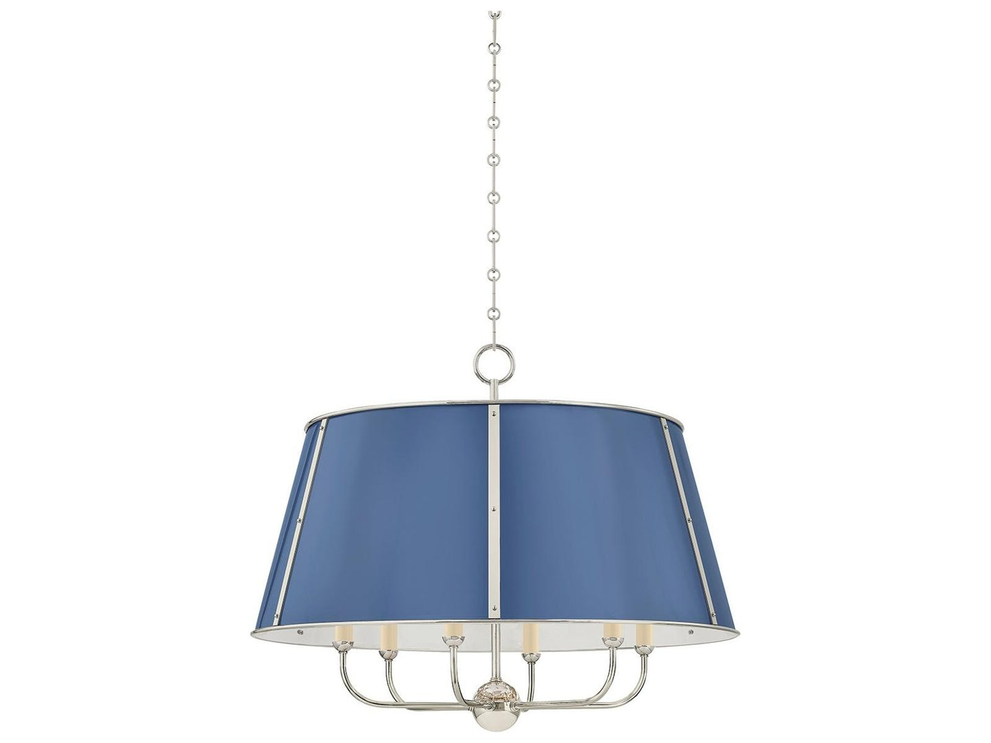 Hudson Valley Cambridge 6-Light Candelabra Chandelier in Polished Nickel and Soft French Blue