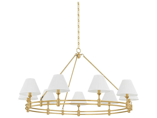 Hudson Valley Howard 9-Light Chandelier in Aged Brass with Silk Shades