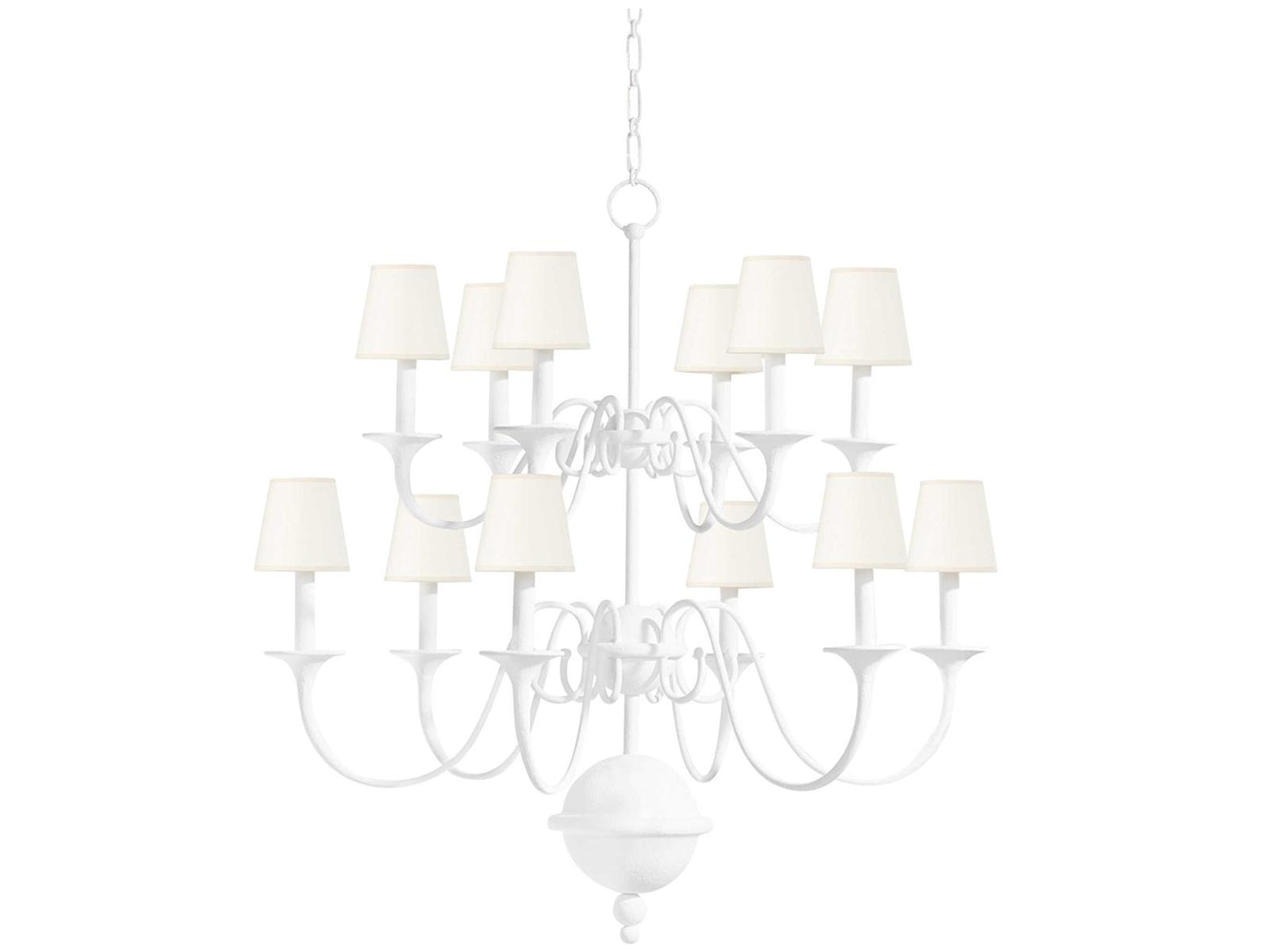 Hudson Valley Windsor 12-Light Empire Chandelier in White Plaster with Linen Shades