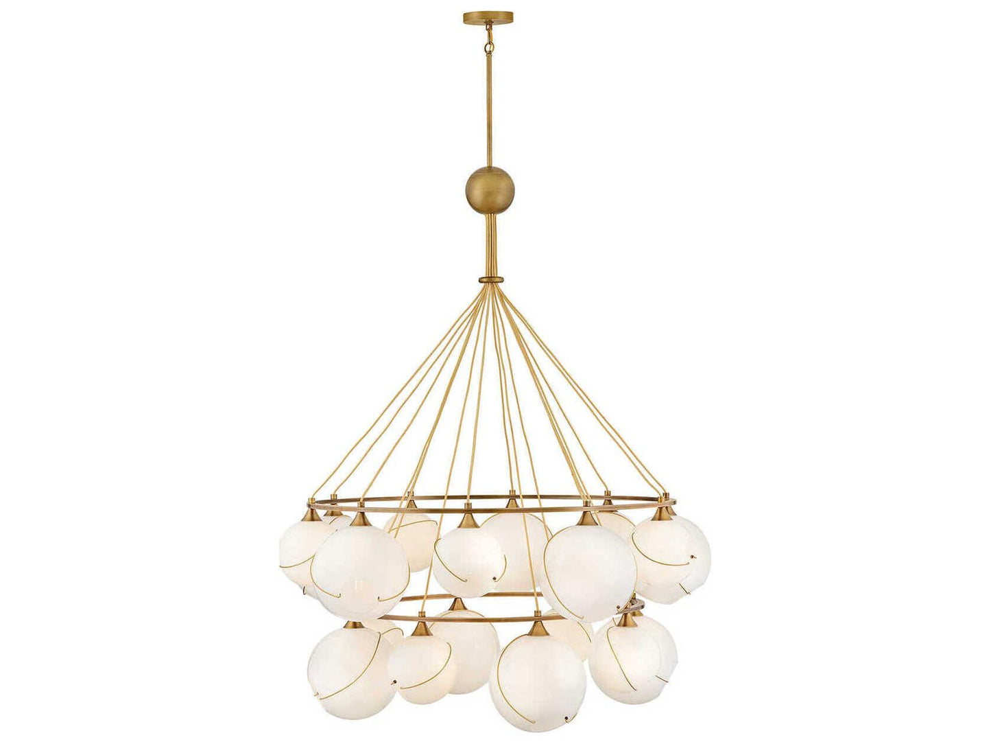 Hinkley Skye 18-Light Heritage Brass Globe Tiered Chandelier with Cased Opal Glass