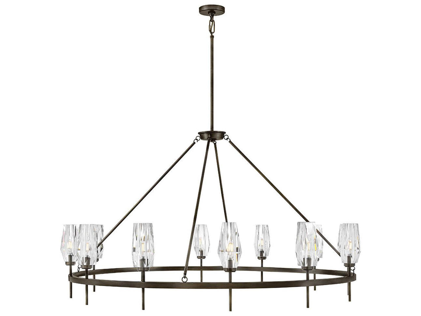Hinkley Ana 12-Light Extra Large Single Tier Chandelier in Black Oxide with Crystal Shades