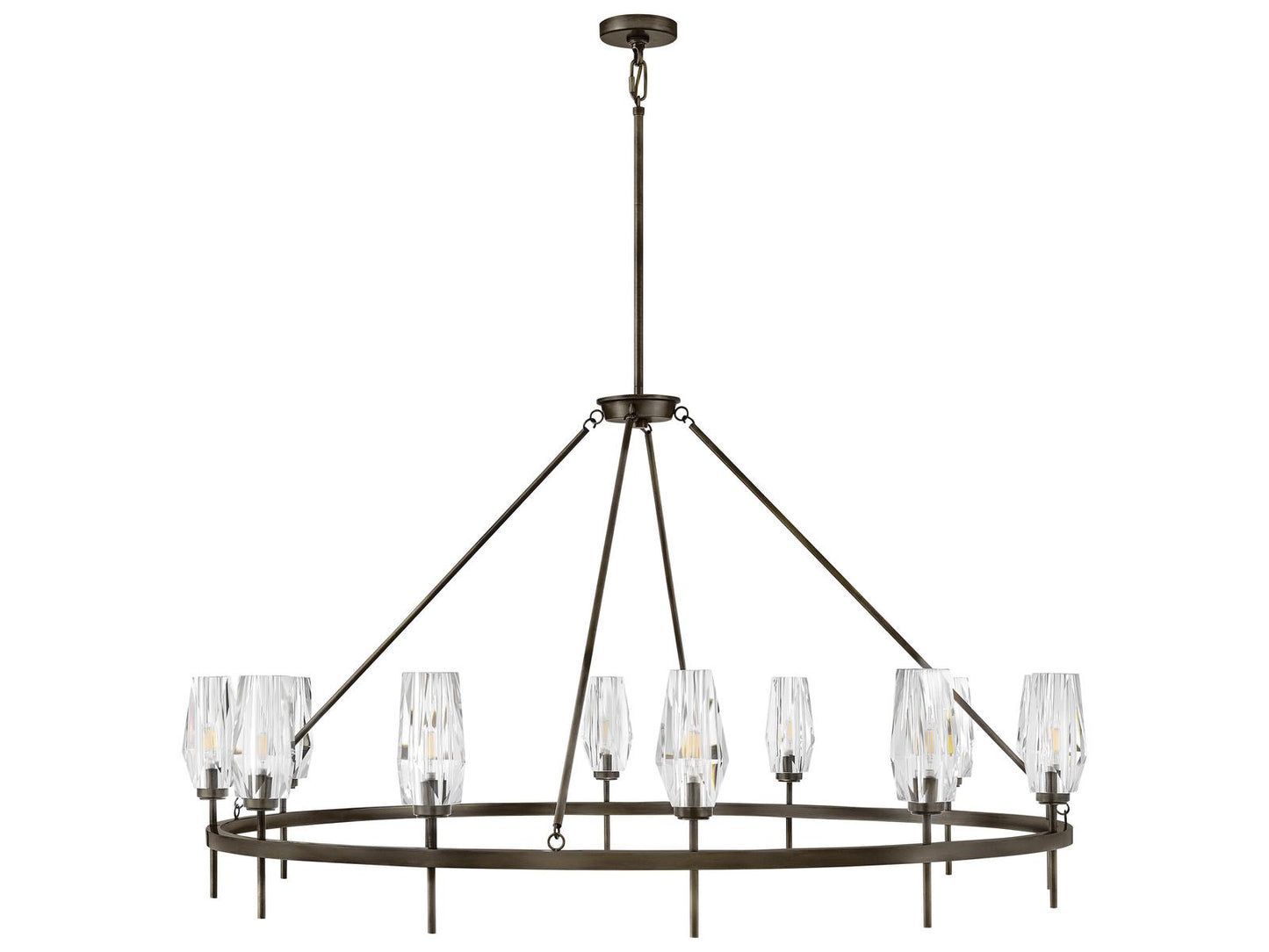 Hinkley Ana 12-Light Extra Large Single Tier Chandelier in Black Oxide with Crystal Shades