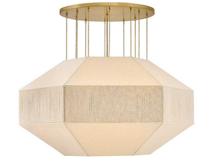 Hinkley Lyla 10-Light Lacquered Brass Geometric Chandelier with Oatmeal Linen Shade