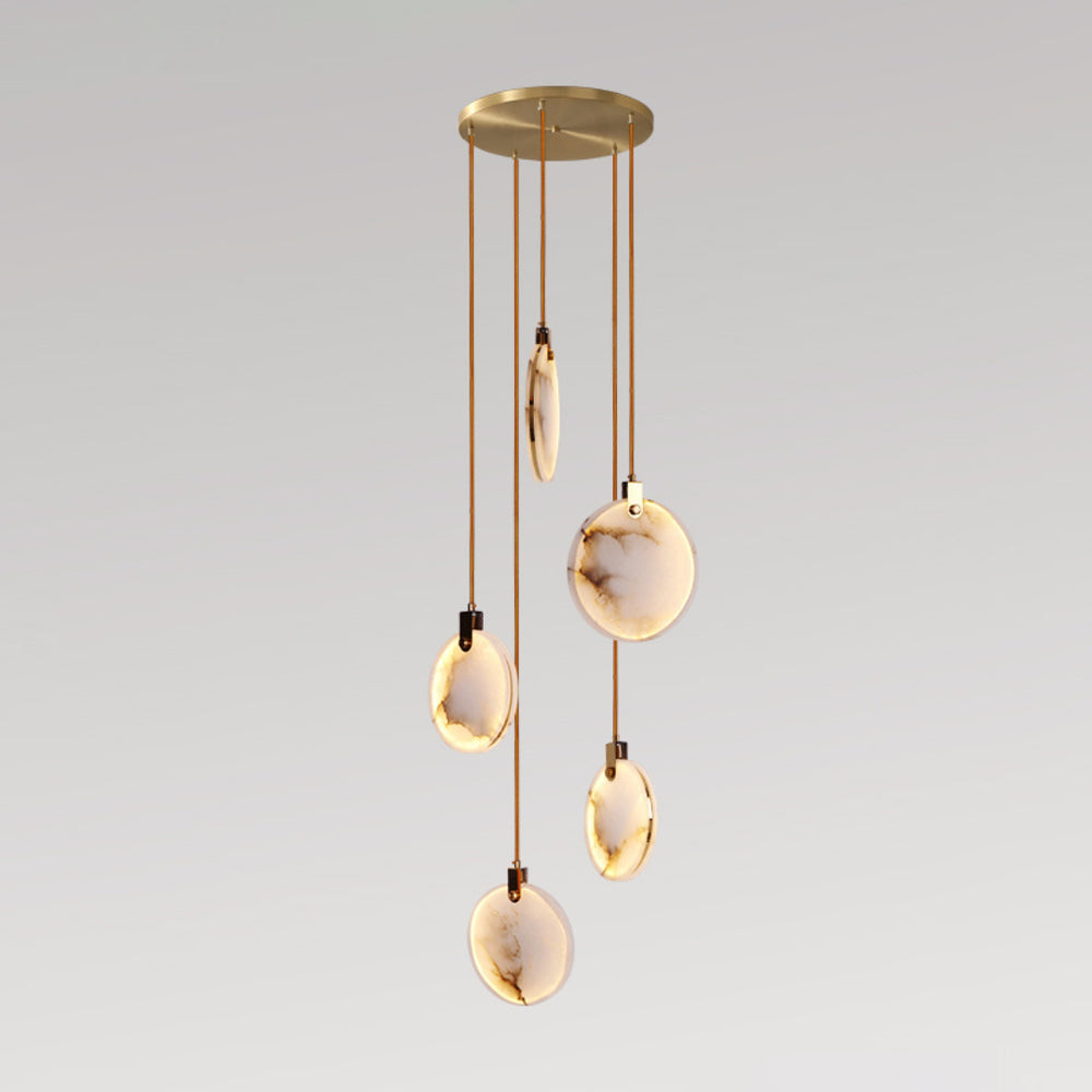 Harvest Alabaster Pendant Lamp 5 Heads ∅ 13.8″ x H 78.7″ / Brass & White / Warm Light Pendant light