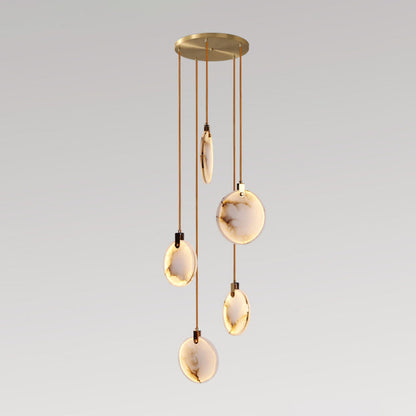 Harvest Alabaster Pendant Lamp 5 Heads ∅ 13.8″ x H 78.7″ / Brass & White / Warm Light Pendant light