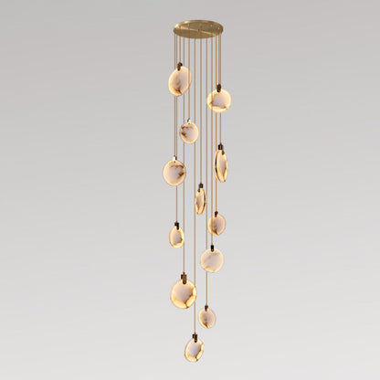 Harvest Alabaster Pendant Lamp 12 Heads ∅ 23.6″ x H 196.9″ / Brass & White / Warm Light Pendant light