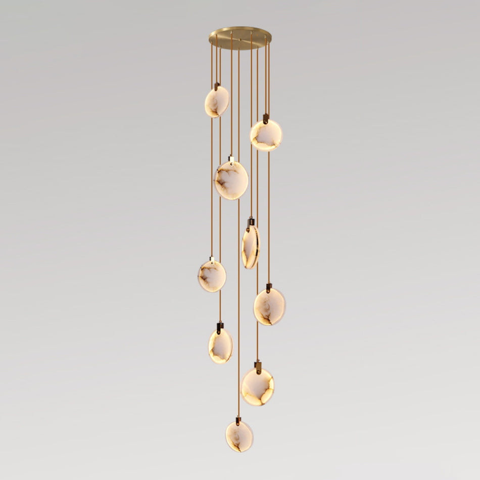 Harvest Alabaster Pendant Lamp 9 Heads ∅ 19.7″ x H 118.1″ / Brass & White / Warm Light Pendant light