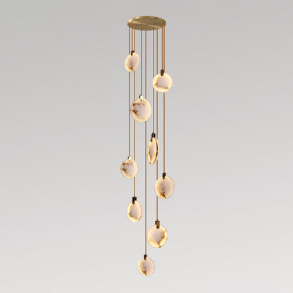 Harvest Alabaster Pendant Lamp 9 Heads ∅ 19.7″ x H 118.1″ / Brass & White / Warm Light Pendant light