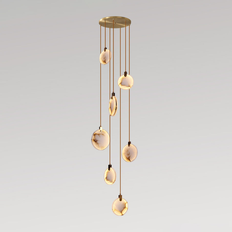 Harvest Alabaster Pendant Lamp 7 Heads ∅ 15.7″ x H 118.1″ / Brass & White / Warm Light Pendant light