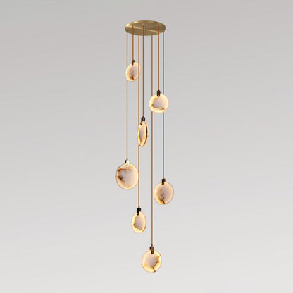 Harvest Alabaster Pendant Lamp 7 Heads ∅ 15.7″ x H 118.1″ / Brass & White / Warm Light Pendant light