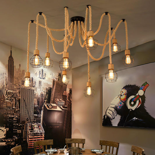 Hemp Rope Scattered Flower Chandelier