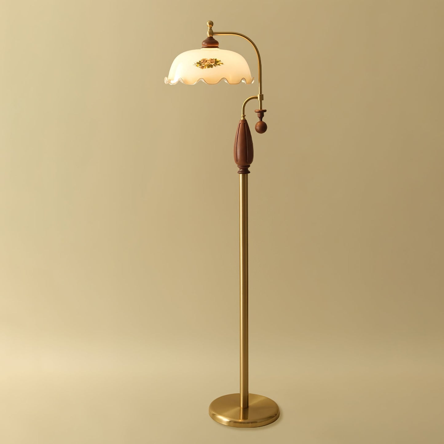 Heritage Bloom Floor Lamp ∅ 15.7″ x H 63.8″ / Walnut wood & Gold & White / US Plug 1001 Floor lamp