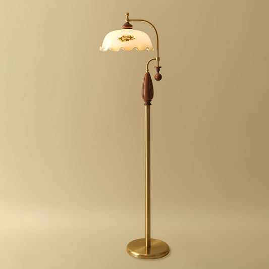 Heritage Bloom Floor Lamp ∅ 15.7″ x H 63.8″ / Walnut wood & Gold & White / US Plug 1001 Floor lamp