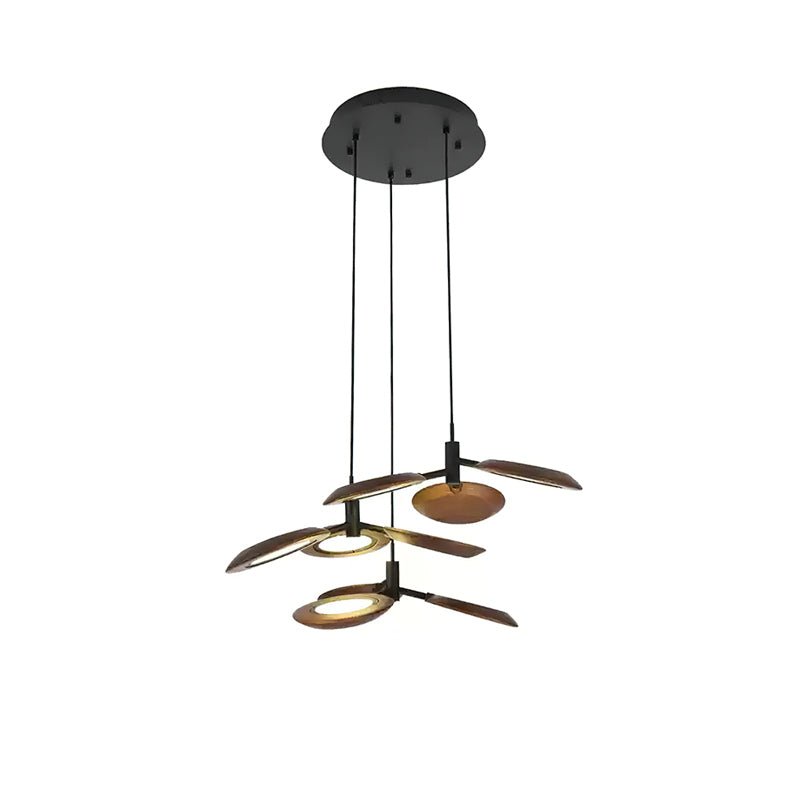 Hotaru Chandelier Round canopy 3 heads ∅ 123.6″ x H 59″ / Walnut Color / Warm Light Chandelier