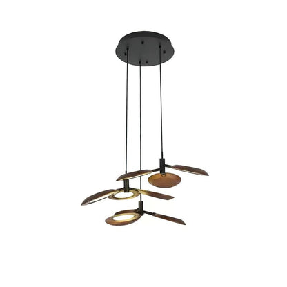 Hotaru Chandelier Round canopy 3 heads ∅ 123.6″ x H 59″ / Walnut Color / Warm Light Chandelier