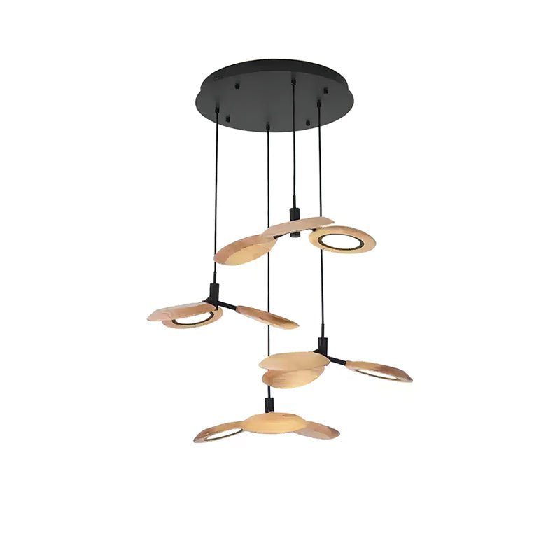 Hotaru Chandelier Round canopy 4 heads ∅ 29.5″ x H 59″ / Wood Color / Warm Light Chandelier