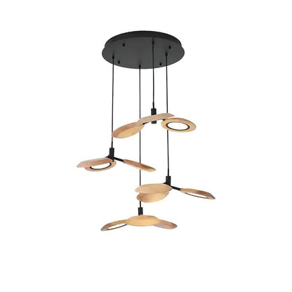 Hotaru Chandelier Round canopy 4 heads ∅ 29.5″ x H 59″ / Wood Color / Warm Light Chandelier