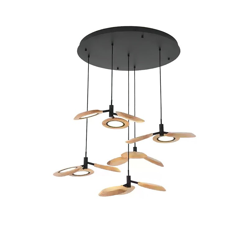 Hotaru Chandelier Round canopy 5 heads ∅ 37.4″ x H 59″ / Wood Color / Warm Light Chandelier