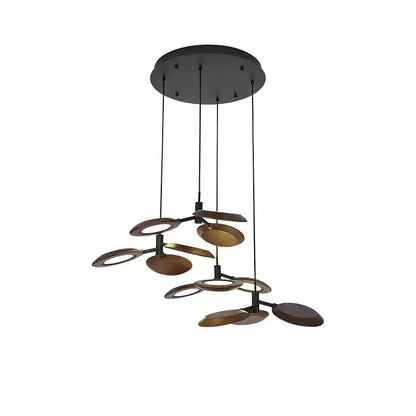 Hotaru Chandelier Round canopy 4 heads ∅ 29.5″ x H 59″ / Walnut Color / Warm Light Chandelier