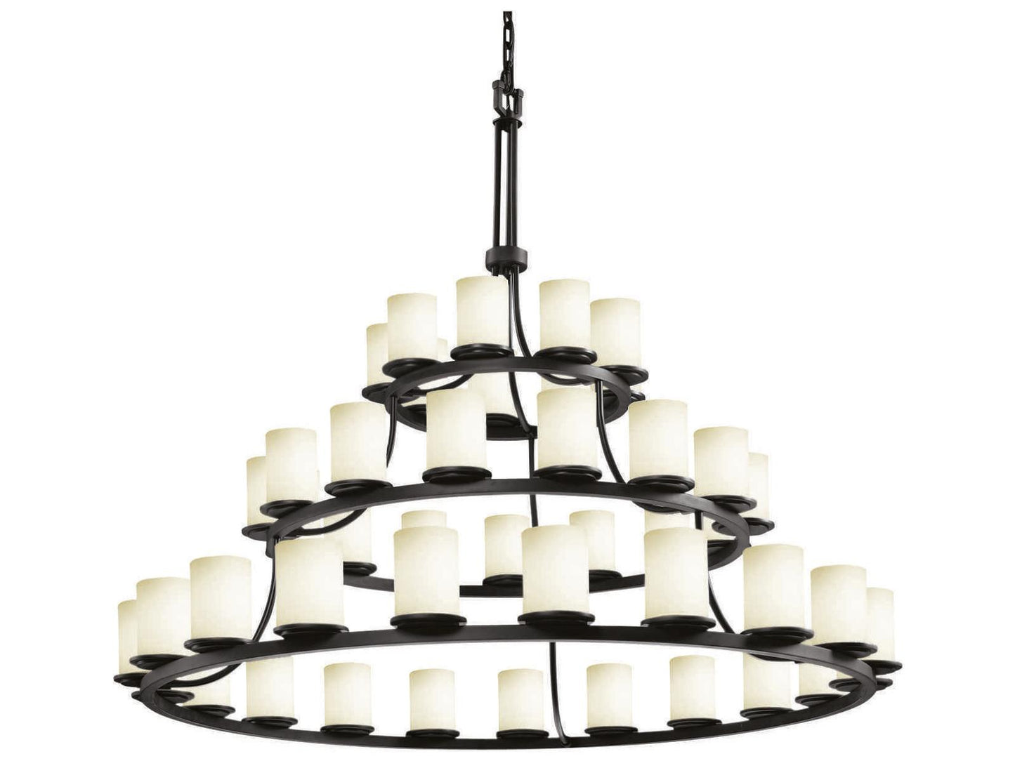 Justice Design Group 45-Light Fusion Black Glass Cylinder Tiered Chandelier in Matte Black