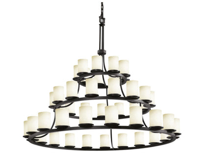 Justice Design Group 45-Light Fusion Black Glass Cylinder Tiered Chandelier in Matte Black