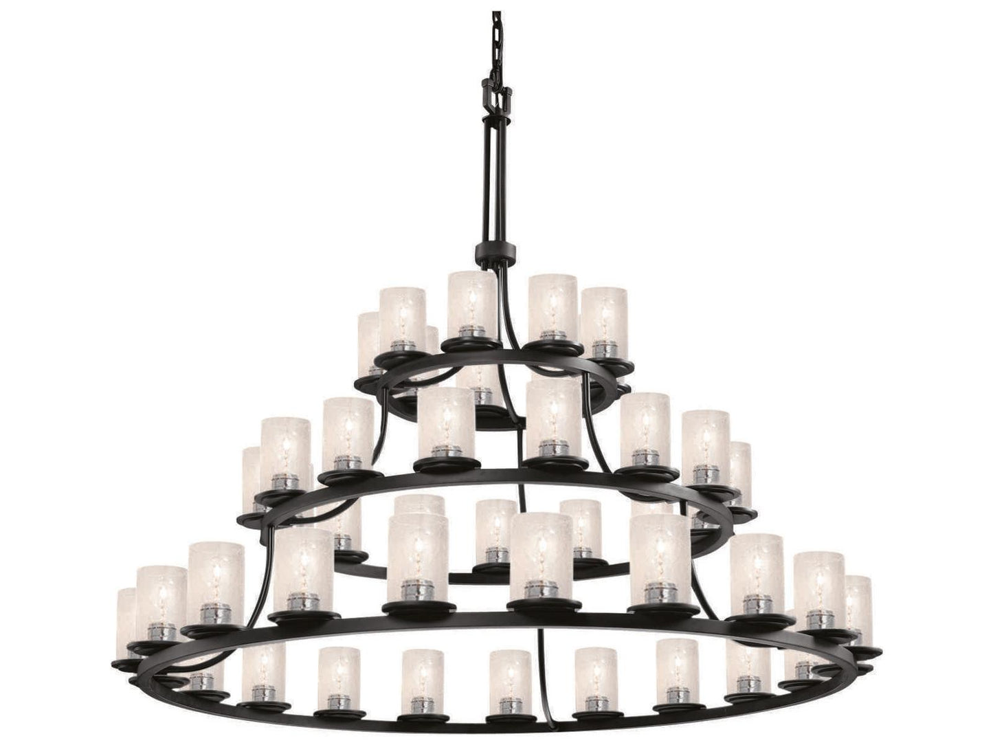 Justice Design Group 45-Light Fusion Black Glass Cylinder Tiered Chandelier in Matte Black
