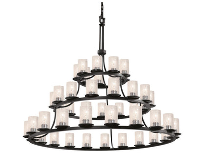 Justice Design Group 45-Light Fusion Black Glass Cylinder Tiered Chandelier in Matte Black