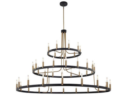 Justice Design Group Clayton 45-Light 3-Tier Chandelier in Matte Black and Brass