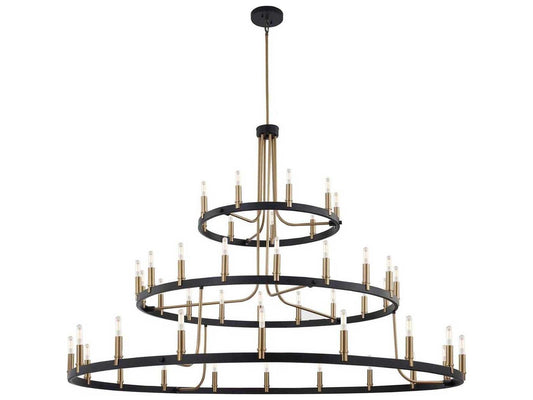 Justice Design Group Clayton 45-Light 3-Tier Chandelier in Matte Black and Brass