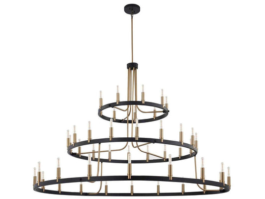 Justice Design Group Clayton 45-Light 3-Tier Chandelier in Matte Black and Brass