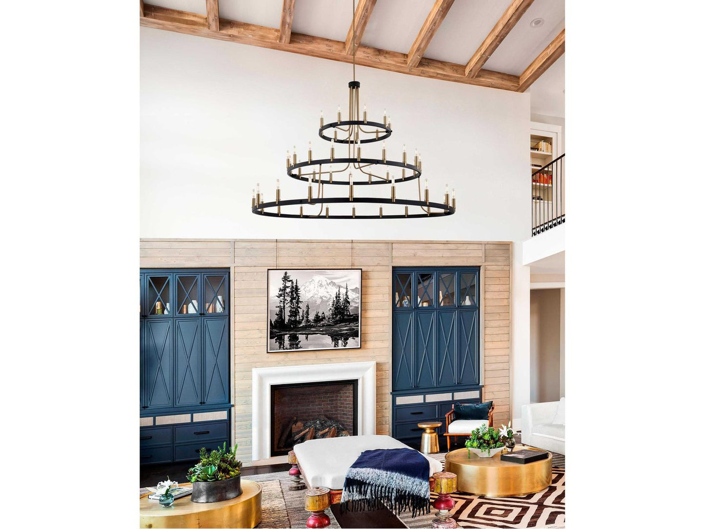 Justice Design Group Clayton 45-Light 3-Tier Chandelier in Matte Black and Brass