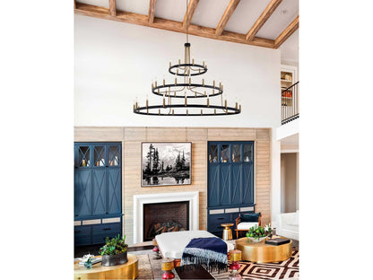 Justice Design Group Clayton 45-Light 3-Tier Chandelier in Matte Black and Brass