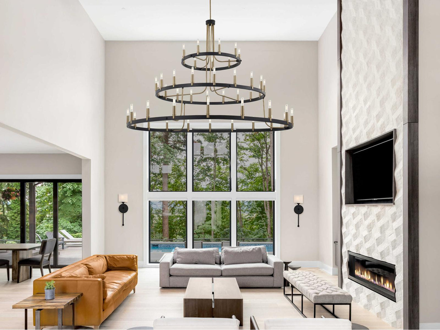 Justice Design Group Clayton 45-Light 3-Tier Chandelier in Matte Black and Brass