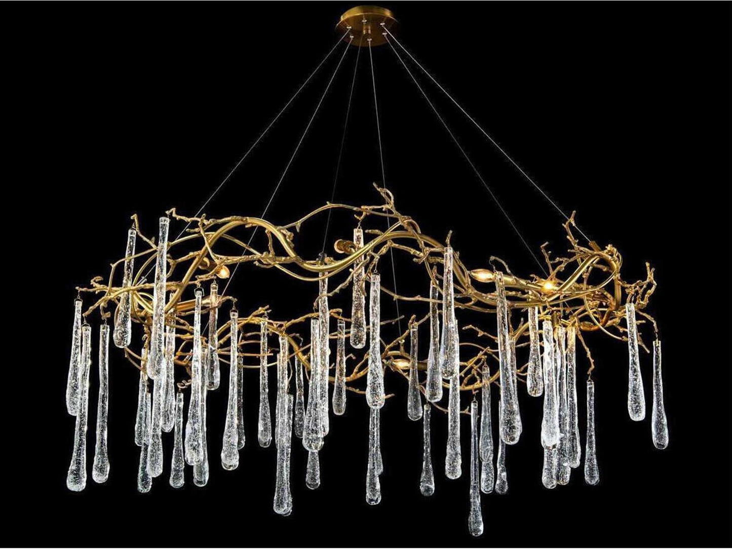 John Richard Brass and Glass Teardrop 8-Light Chandelier in Brass