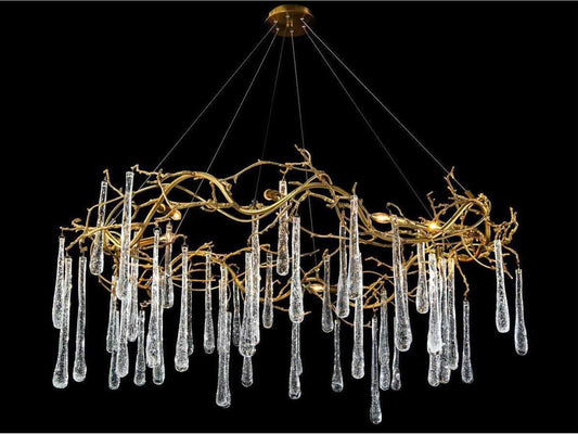 John Richard Brass and Glass Teardrop 8-Light Chandelier in Brass