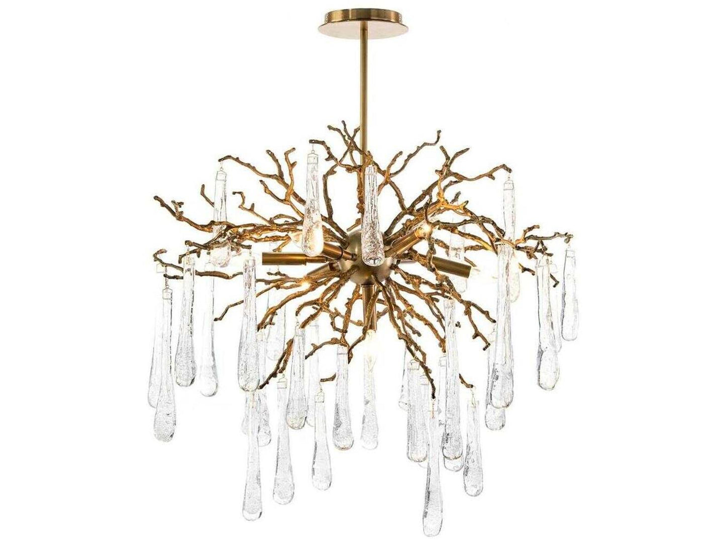 John Richard Brass and Glass Teardrop 7-Light Chandelier in Brass