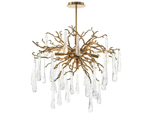 John Richard Brass and Glass Teardrop 7-Light Chandelier in Brass