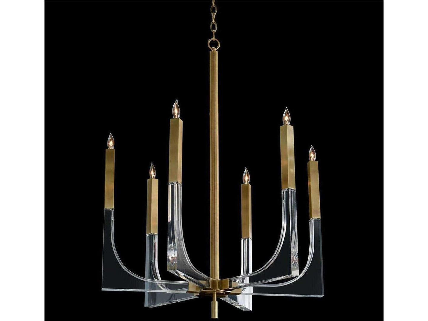 John Richard 6-Light Acrylic Framed Arm Chandelier in Antique Brass