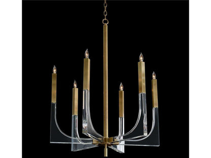 John Richard 6-Light Acrylic Framed Arm Chandelier in Antique Brass