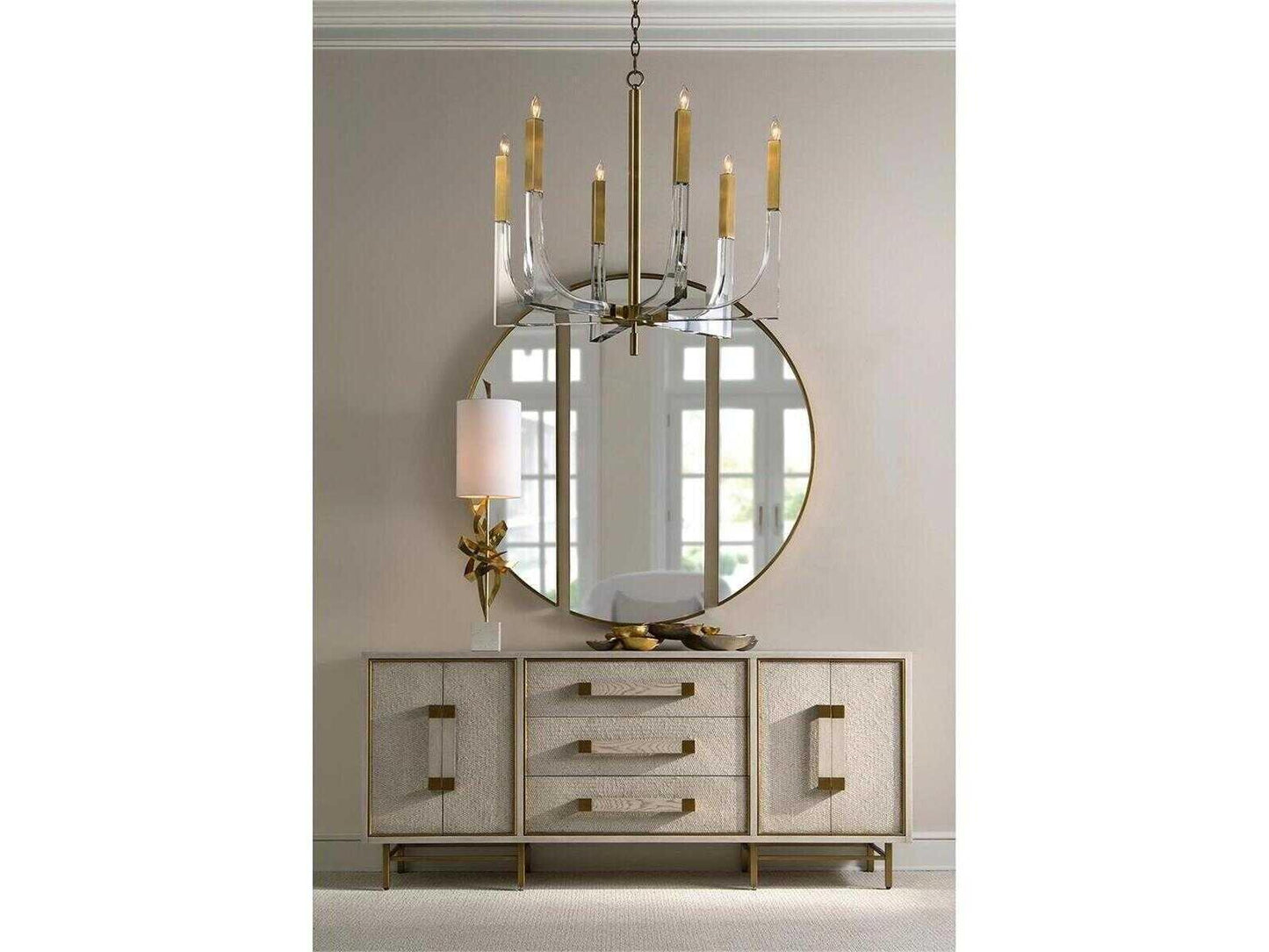 John Richard 6-Light Acrylic Framed Arm Chandelier in Antique Brass