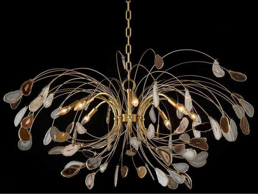 John Richard 8-Light Agate and Brass Chandelier